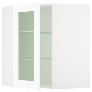 SEKTION Corner wall cab w shelves/glass dr, white Enköping/white wood effect, 26x15x30 "